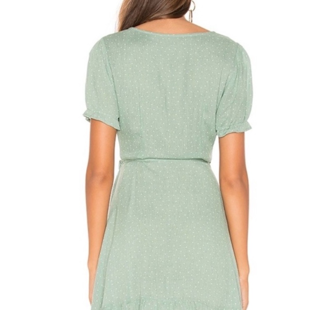 NWT Superdown Sage Green Wrap Mini Dress | Size Small | Ruffle Hem - Picture 3 of 5